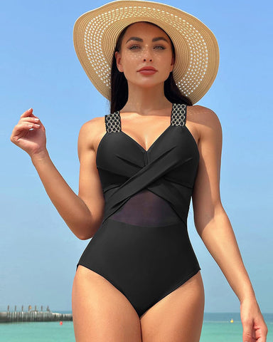 One Piece Swimsuit V Neck Sling Gauze Swimwear