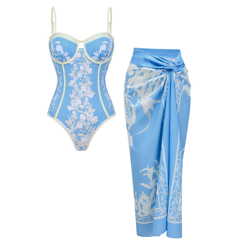 Blue And White Slim & Sculpt Floral Swimsuit Set(s)