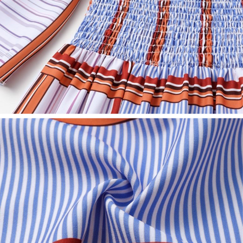 Bandeau Ruffle Striped Printed Dress