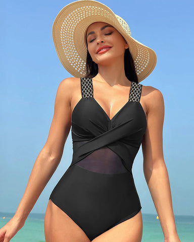 One Piece Swimsuit V Neck Sling Gauze Swimwear