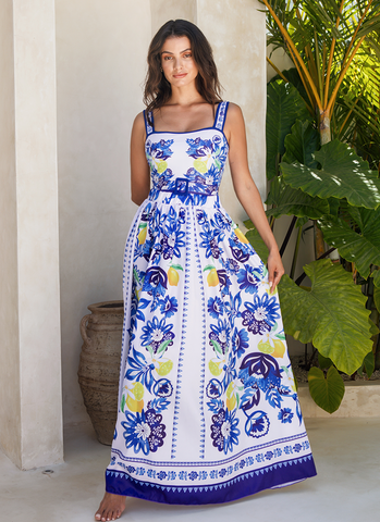 Sling Lemon and Creative Pattern Print One Piece Swimsuit and Skirt	