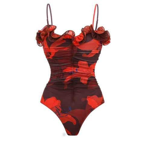 Lily Contrast Print Fabric Patchwork One Piece Swimsuit and Skirt	