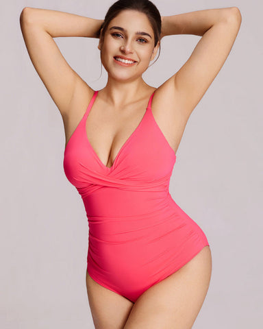 Sculpting Ruched Cross-Front One-Piece Swimsuit