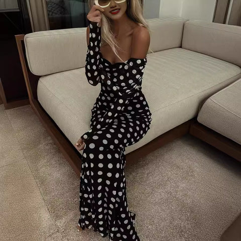 Off Shoulder Polka-Dot Dress
