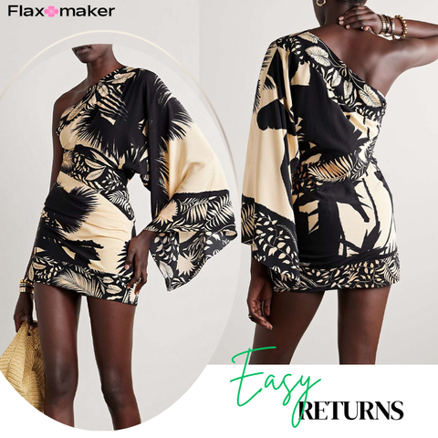 Oblique Shoulder Printed Mini Dress