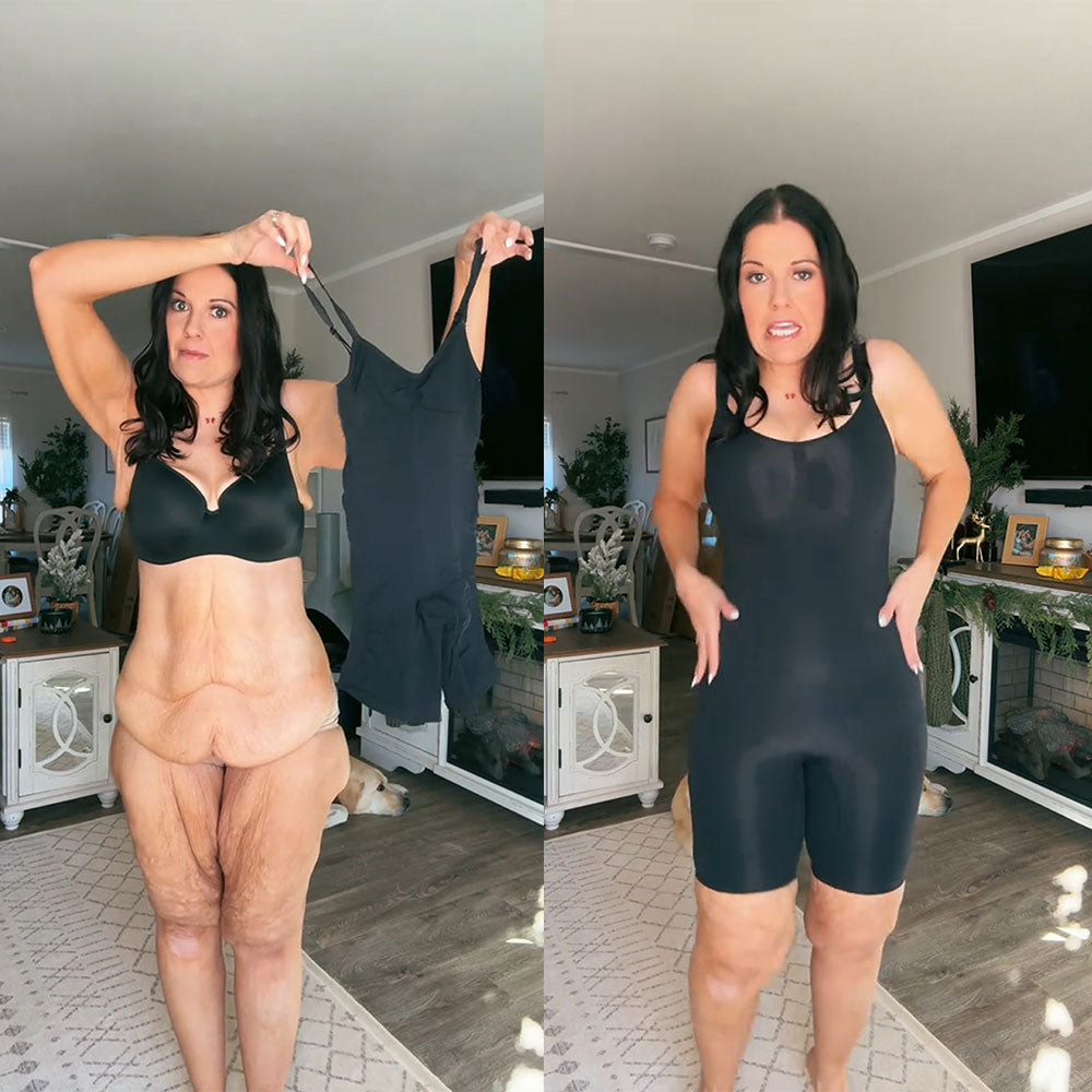 🔥Vibecurve®Comfy Tummy Control Shapewear Bodysuit Mid Thigh With Built-In Bra | Daily Use	