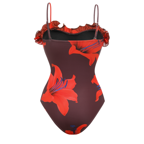 Lily Contrast Print Fabric Patchwork One Piece Swimsuit and Skirt	