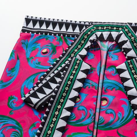 Long-sleeved Peacock Totem Print One Piece Swimsuit and sarong