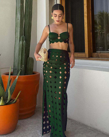 Laser Cutting Circularity Bikini Swimsuit and Split Skirt