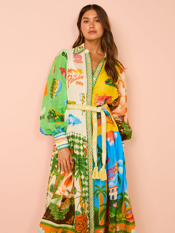 Netted Lantern Graffiti Printed Dress