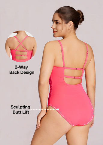 Sculpting Ruched Cross-Front One-Piece Swimsuit