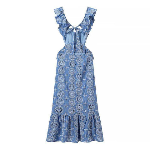 Ruffle Lace Up Backless Dress