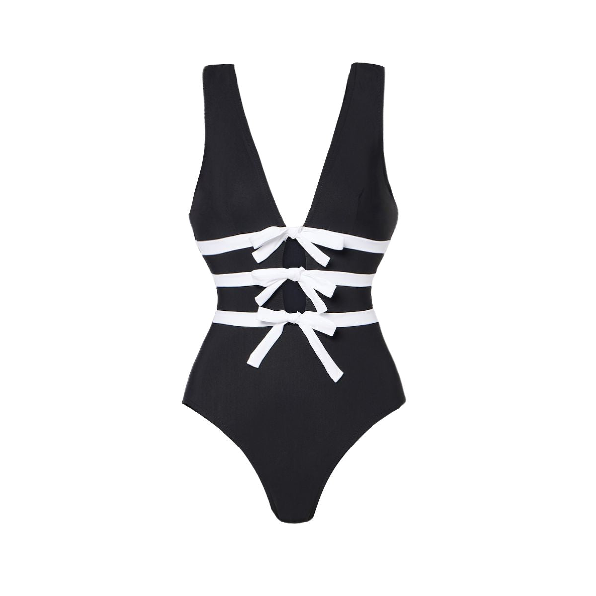 Bowknot Decor Black One Piece Swimsuit and Skirt	