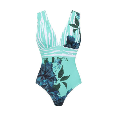 Blossom Print One Piece Swimsuit and Skirt	