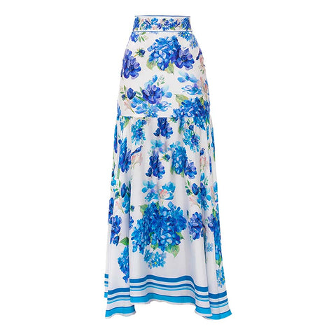 Hydrangea Prints One Piece Swimsuit and Skirt	