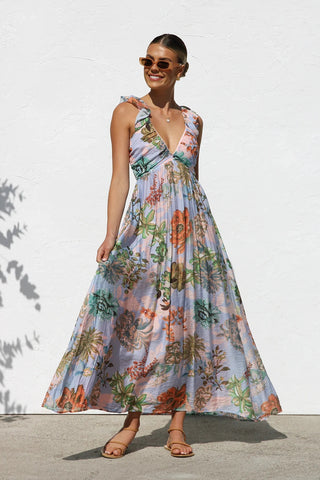 Ruffle V Neck Maxi Dress