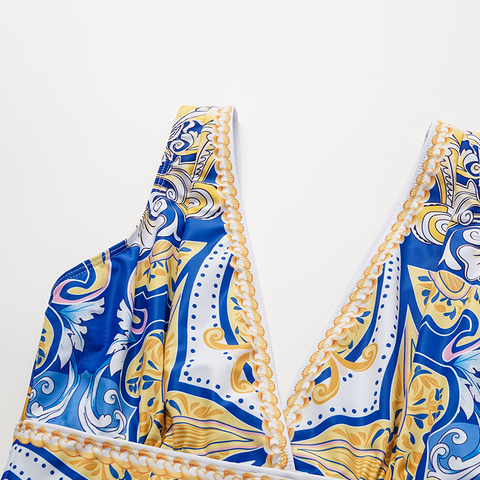 V Neck Pattern Print One Piece Swimsuit and sarong or Pants