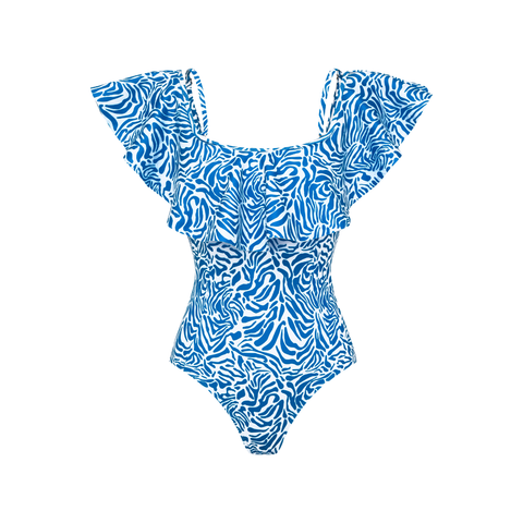 Ruffle Printed One Piece Swimsuit and Skirt	