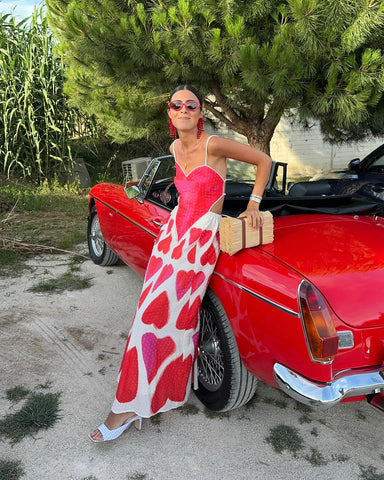 Sling Backless Heart Print Dress