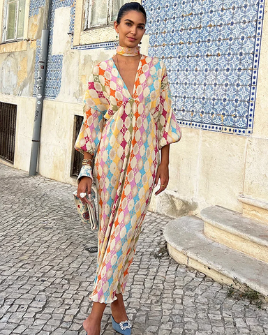 Bohemian Printed Puff Sleeve Dress