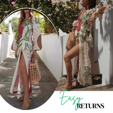 Puff Sleeve V Neck Printed Dress