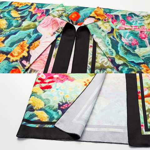 V Neck Bow-tie Oil Painting Print One Piece Swimsuit and sarong