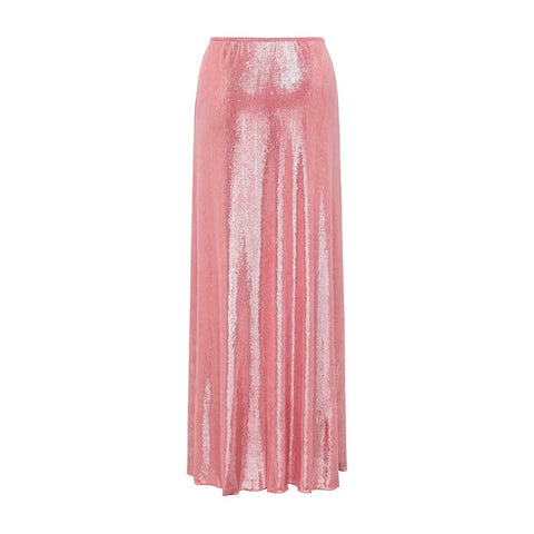 Pink Shiny Embroidered Butterfly One Piece Swimsuit and Split Skirt