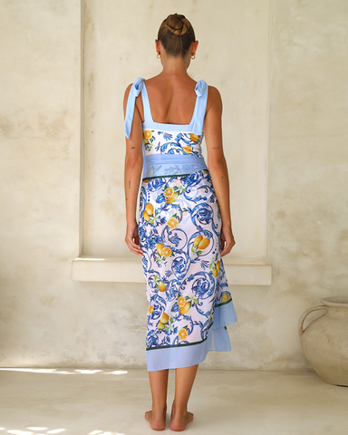 Lemon Print Tie-shoulder One Piece purple or Skirt Flaxmaker	