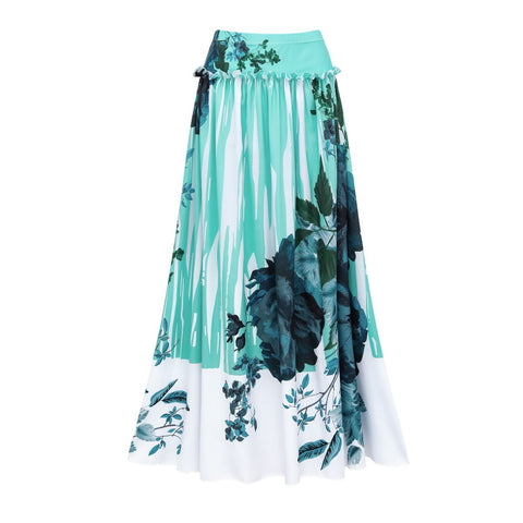 Off Shoulder Blossom Print One Piece Swimsuit and Skirt	