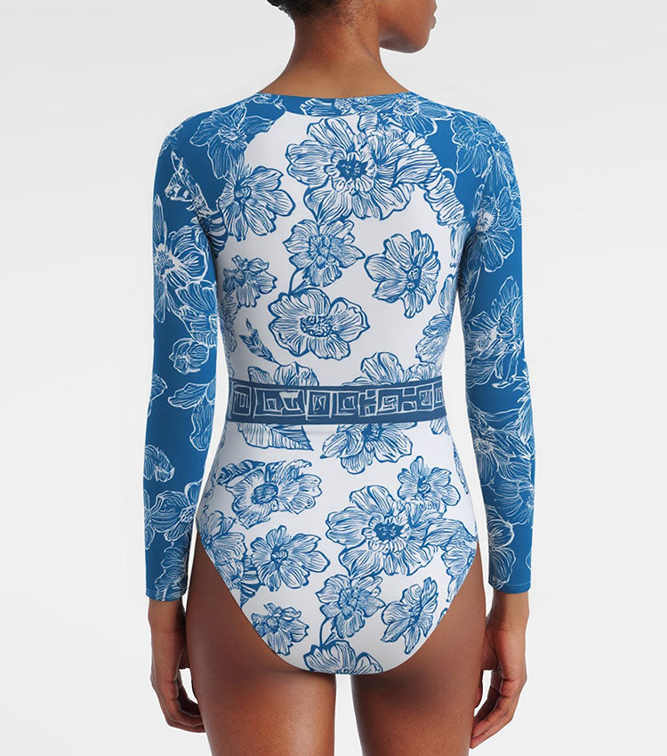 Color Block Long Sleeve Rashguard Swimsuit Set(s)	