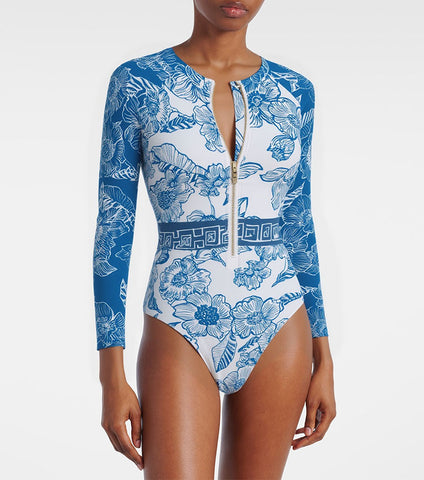 Color Block Long Sleeve Rashguard Swimsuit Set(s)	