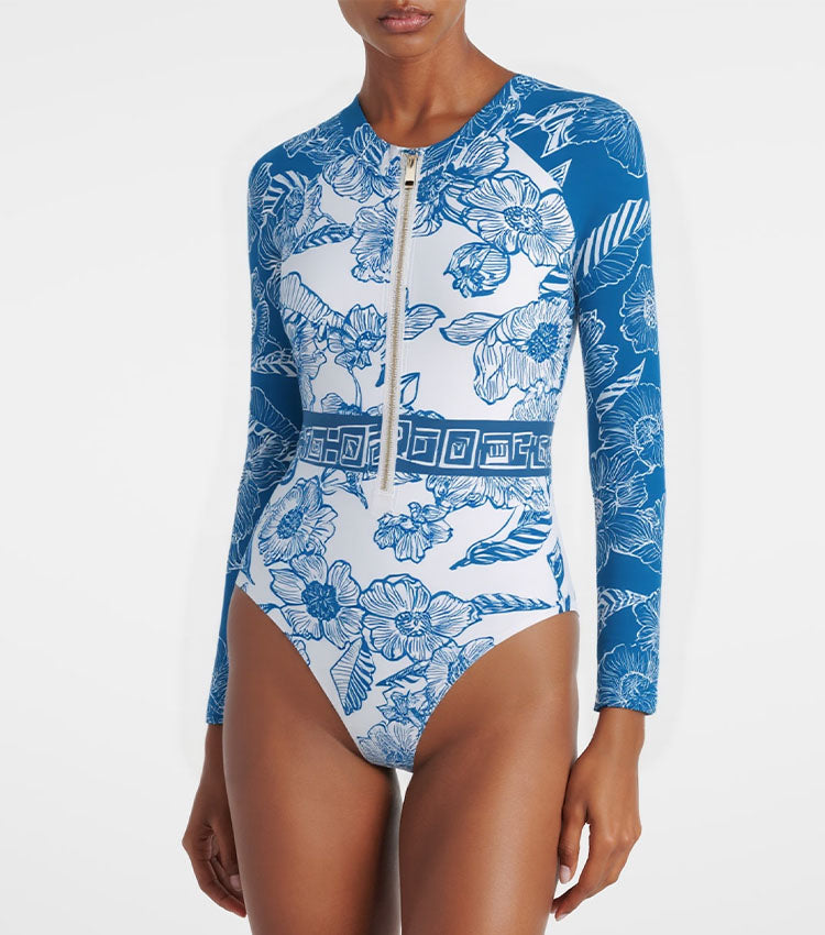 Color Block Long Sleeve Rashguard Swimsuit Set(s)	