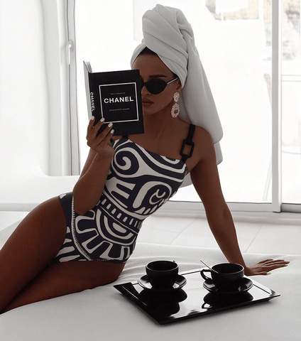 Adjustable Shoulder Straps Black Tribal Print Swimsuit Set(s)	
