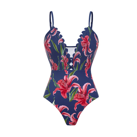 Adjustable Shoulder Straps Blue Print Swimsuit Set(s)