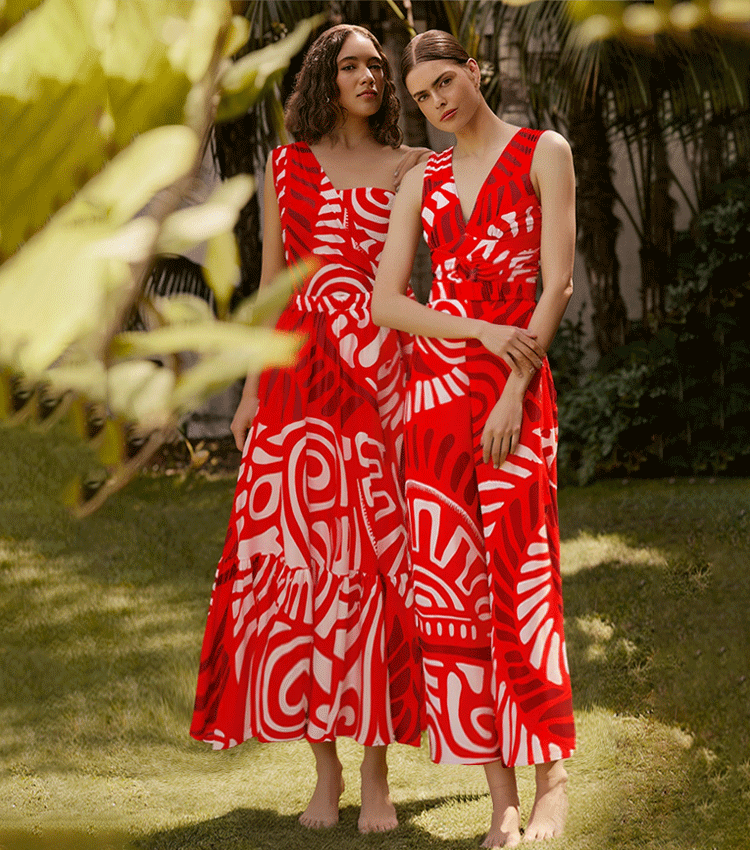 V Neck Red Ring Decorate Printed Swimsuit Set(s)	