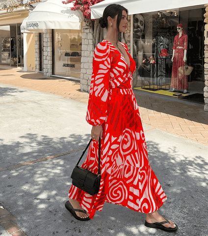 Long Sleeves Red Tribal Print Swimsuit Set(s)	
