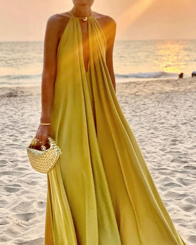 Lace Up Solid Color Maxi Dress