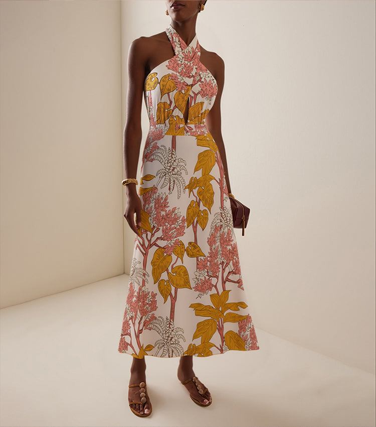 Halter Plant Leaves Print Swimsuit Set(s)	