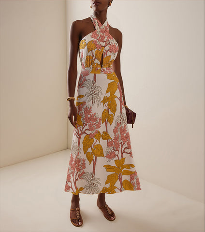 Halter Plant Leaves Print Swimsuit Set(s)	