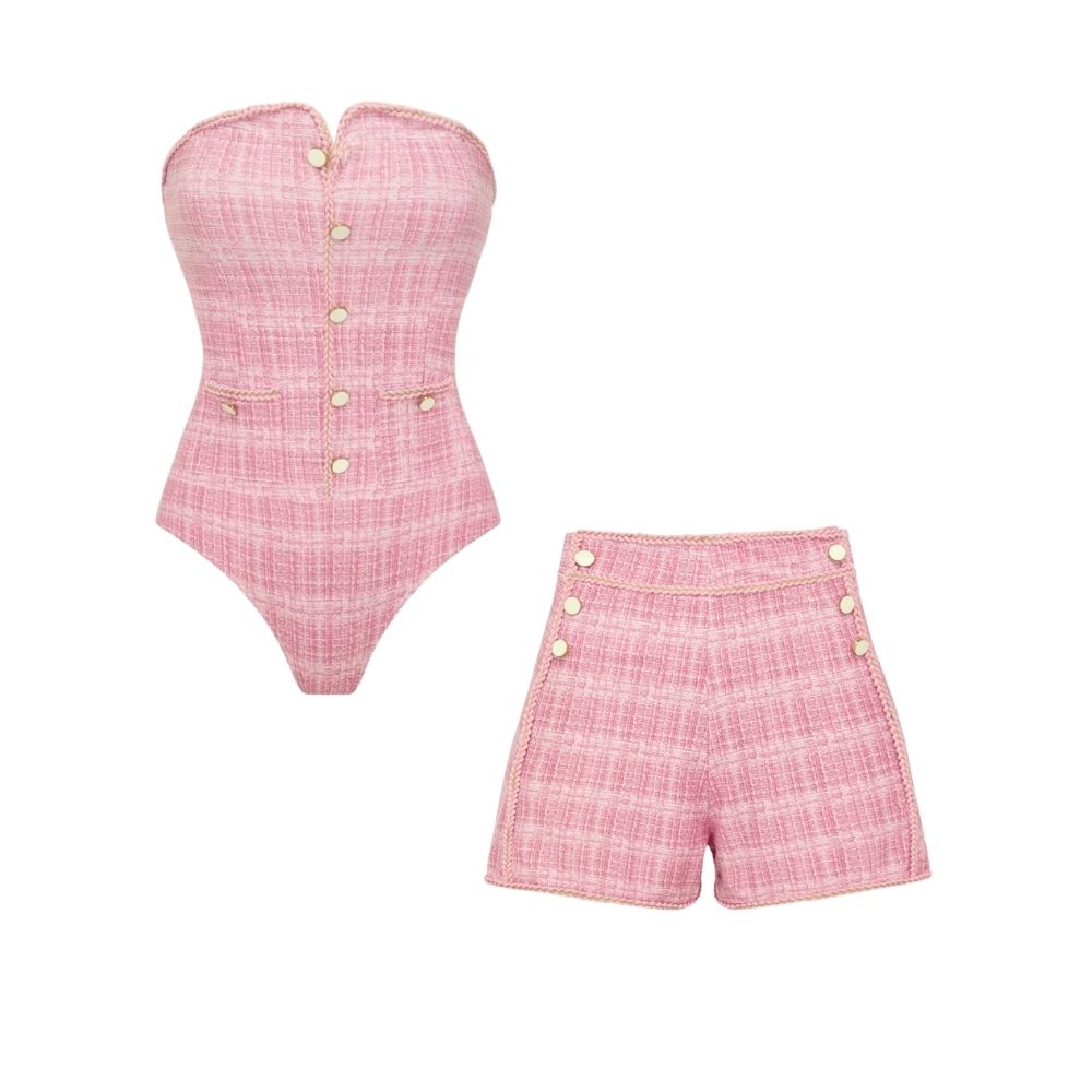 Bandeau Elegant One Piece Swimsuit and Shorts	