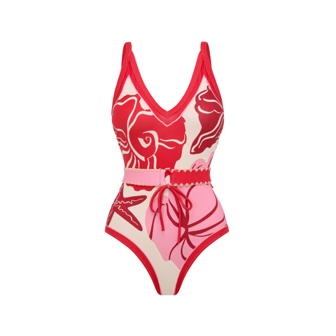 Pink Contrasting Color With Seashell Print Swimsuit Set(s)