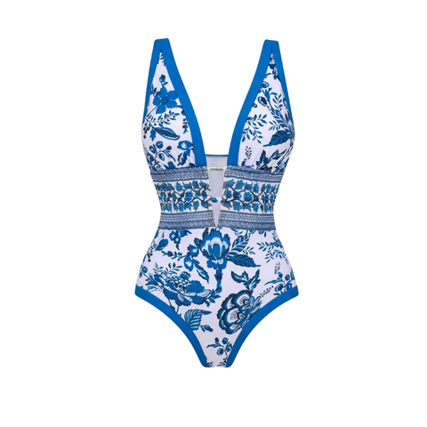 Blue and white Porcelain Print Swimsuit Set(s)