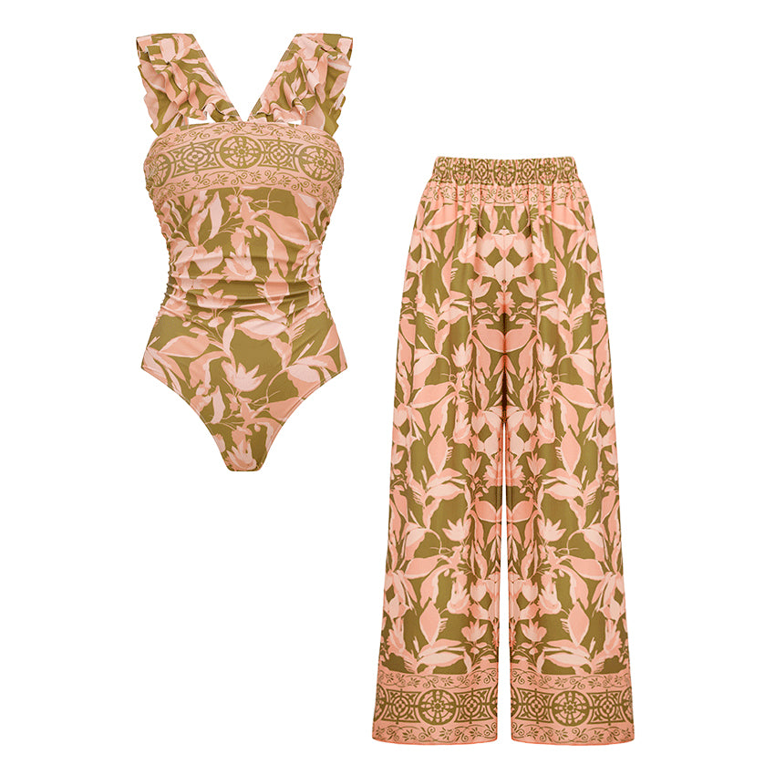 Adjustable Shoulder Straps Tummy Control Printed Swimsuit Set(s)
