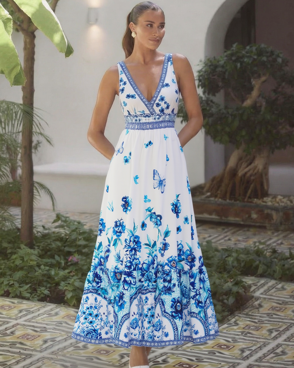 V-neck Peony Print Swimsuit Set(s)	