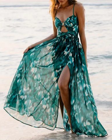 Ruched Cutout Green One Piece Swimsuit and Skirt