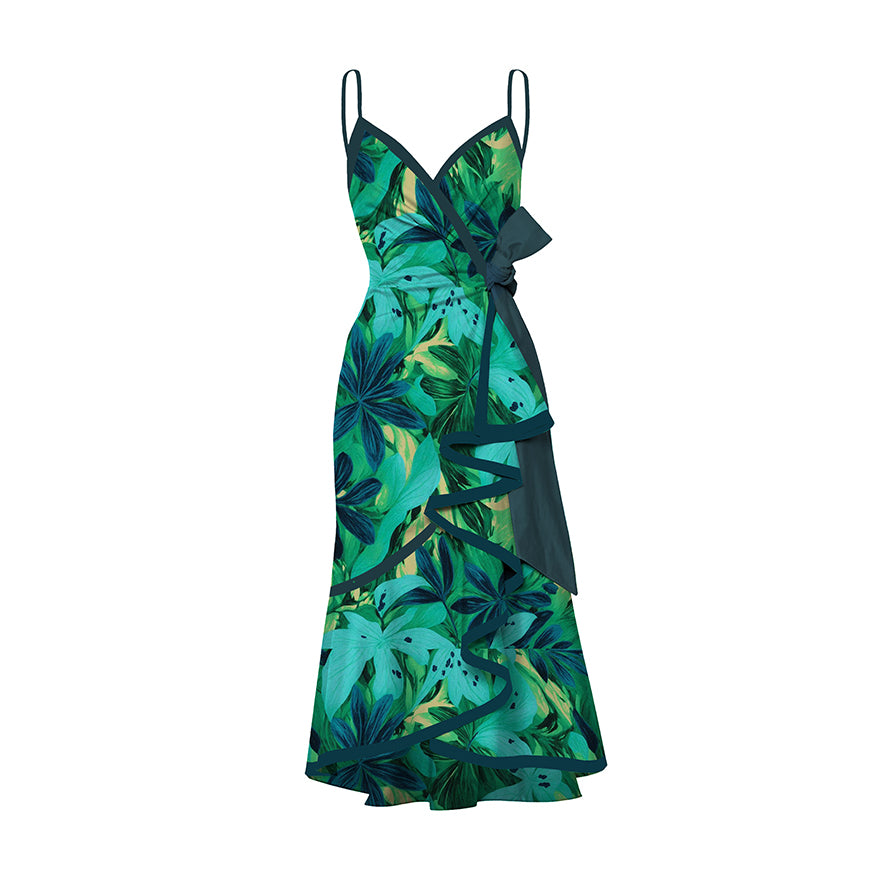 Printed Camisole Asymmetric Maxi Dress