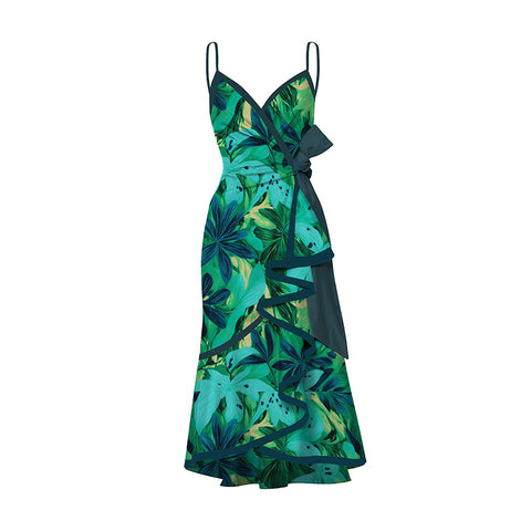 Printed Camisole Asymmetric Maxi Dress
