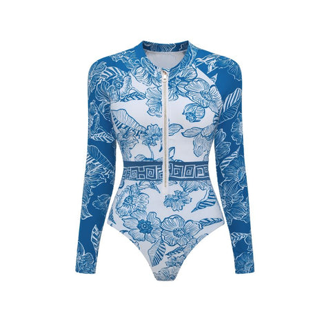 Color Block Long Sleeve Rashguard Swimsuit Set(s)	
