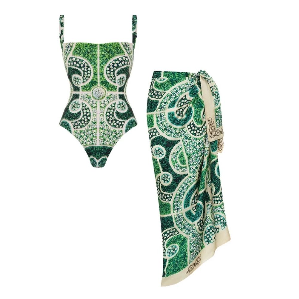 Garden Printed One Piece Swimsuit and sarong
