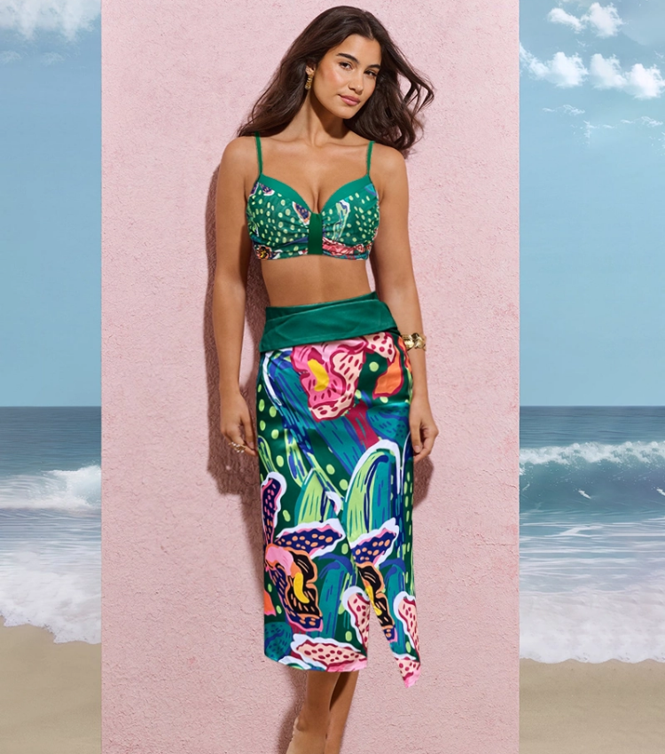 Tropic Printed Bikini Swimsuit and Sarong Flaxmaker	